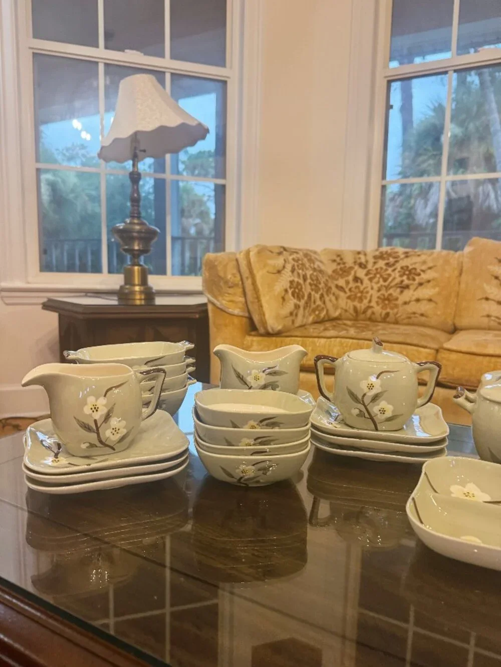 Vintage Weil Ware Blossom Celedon Dinnerware China Set